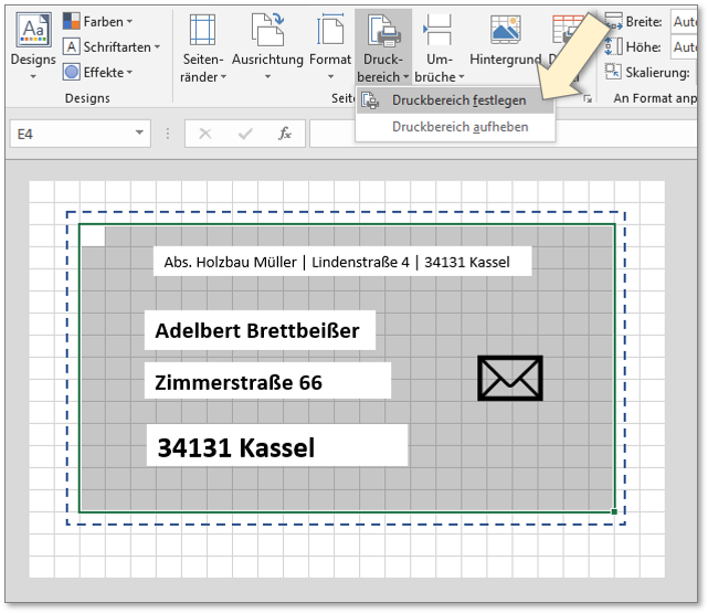 den Etikettenbereich als Druckbereich definieren