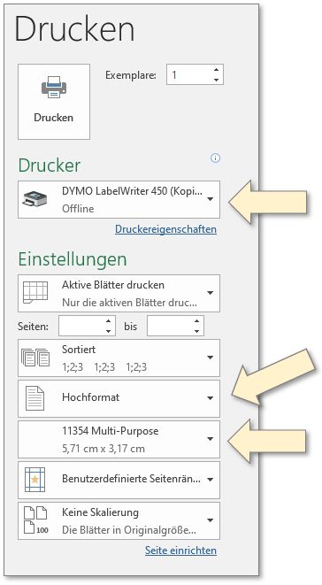 in den Druckereinstellugen den Etikettendrucker wählen