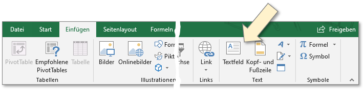 Menüband EINFÜGEN Textfeld