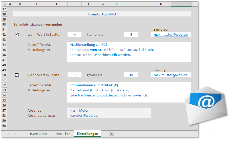 Einstellungen fuer die eMailbenachrichtigung